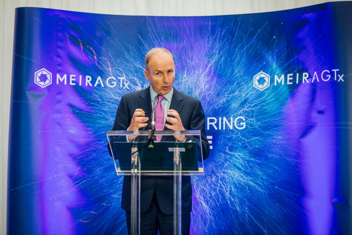 Tanaiste Micheál Martin speaking at MeiraGTxs Shannon facility